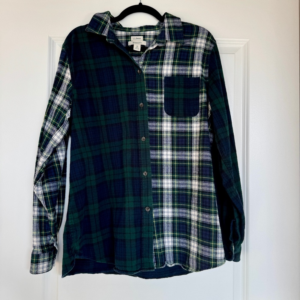 L.L.BEAN Women’s Scotch Plaid Flannel Colorblock Button Down Shirt, Size XL EUC! - Picture 2 of 10
